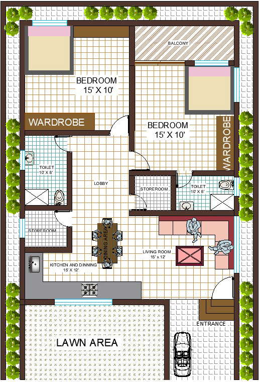 1500sqft APARTMENT HOUSE PLAN. Detail Drawing Presented In This AutoCAD File. Download This 2d AutoCAD Drawing File.