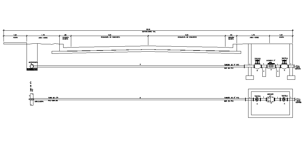 15m length of pipe connection detail is given in this Autocad drawing file.Download now.