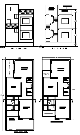 15x6m Single Story House Plan with Elevation and Section