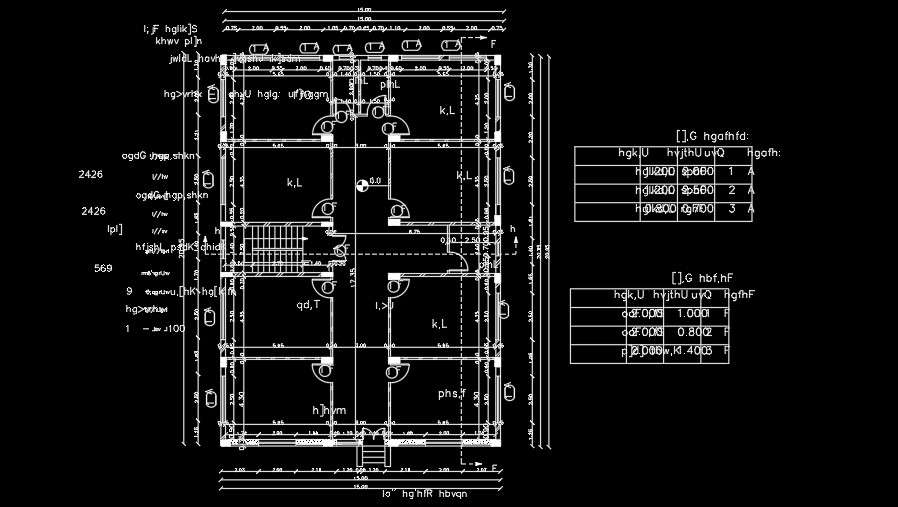 15x21m house plan column location drawing 