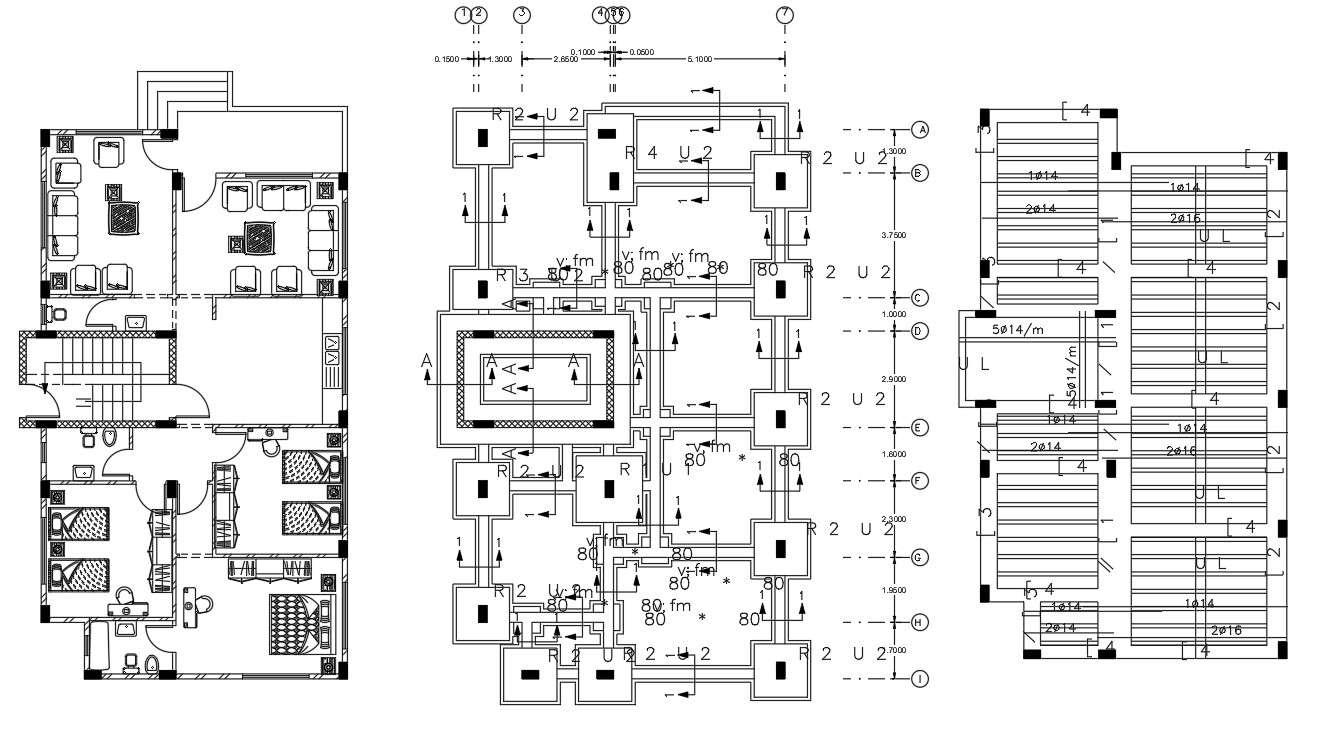 1650 Sq Ft 3 BHK House Plan AutoCAD Drawing