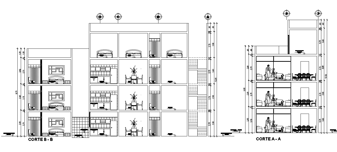170 Square Meter Apartment Building Sectional Elevation Design Download DWG File