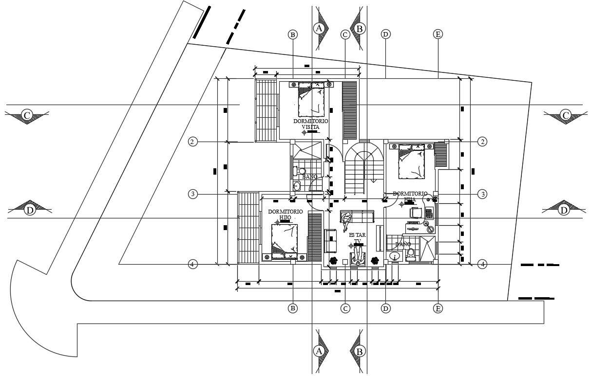 17X13m villa first floor house plan is given in this Autocad drawing file.  Download now.
