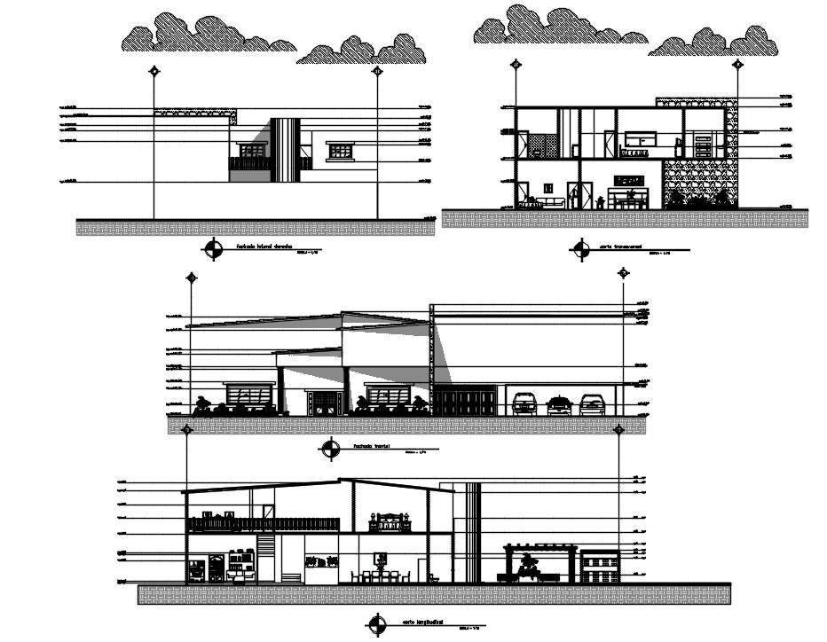 17X34 Meter House Building Sectional Elevation Design Download DWG File