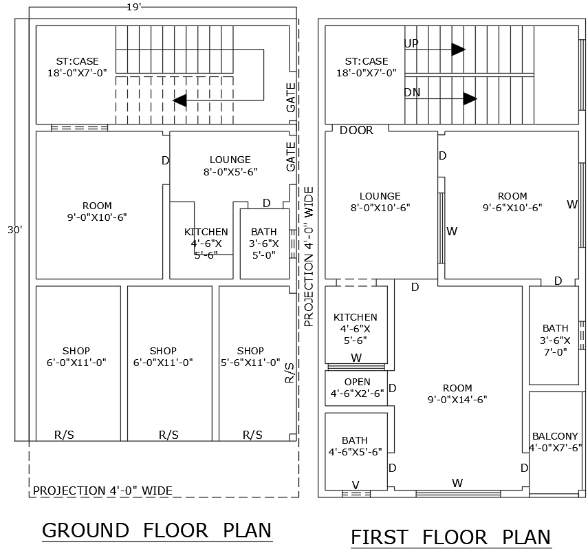 19mx30m 3BHK house shop combo layout in DWG format