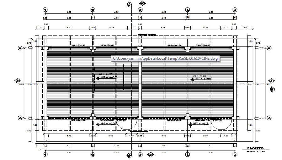 19x9m class room detail is given in this Autocad 2D DWG drawing file. Download the Autocad file.