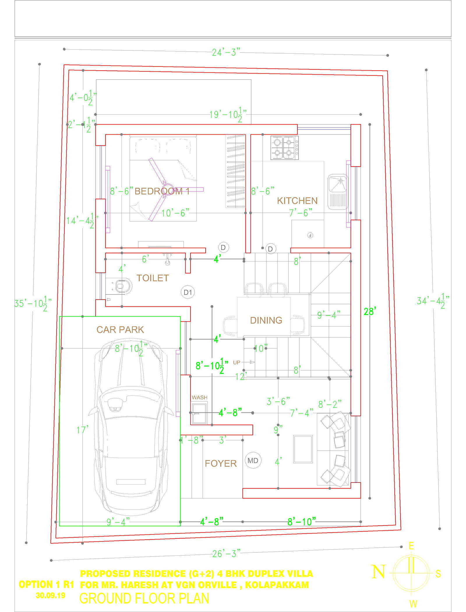 1 BHK Ground Floor Plan DWG File