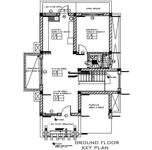 1 Bedroom House Ground Floor Plan AutoCAD Drawing DWG File