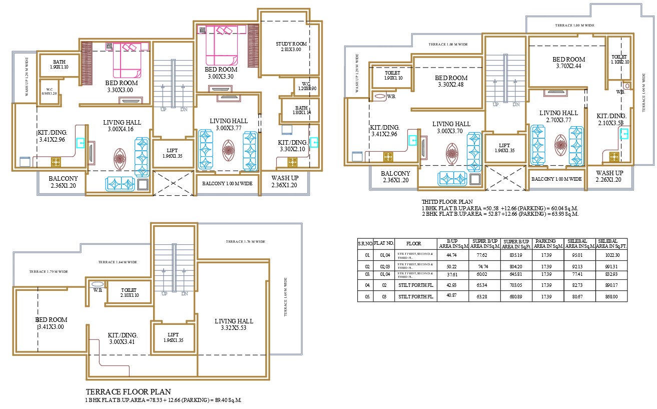 1 and 1.5 BHK Apartment Floor Plan in AutoCAD DWG File
