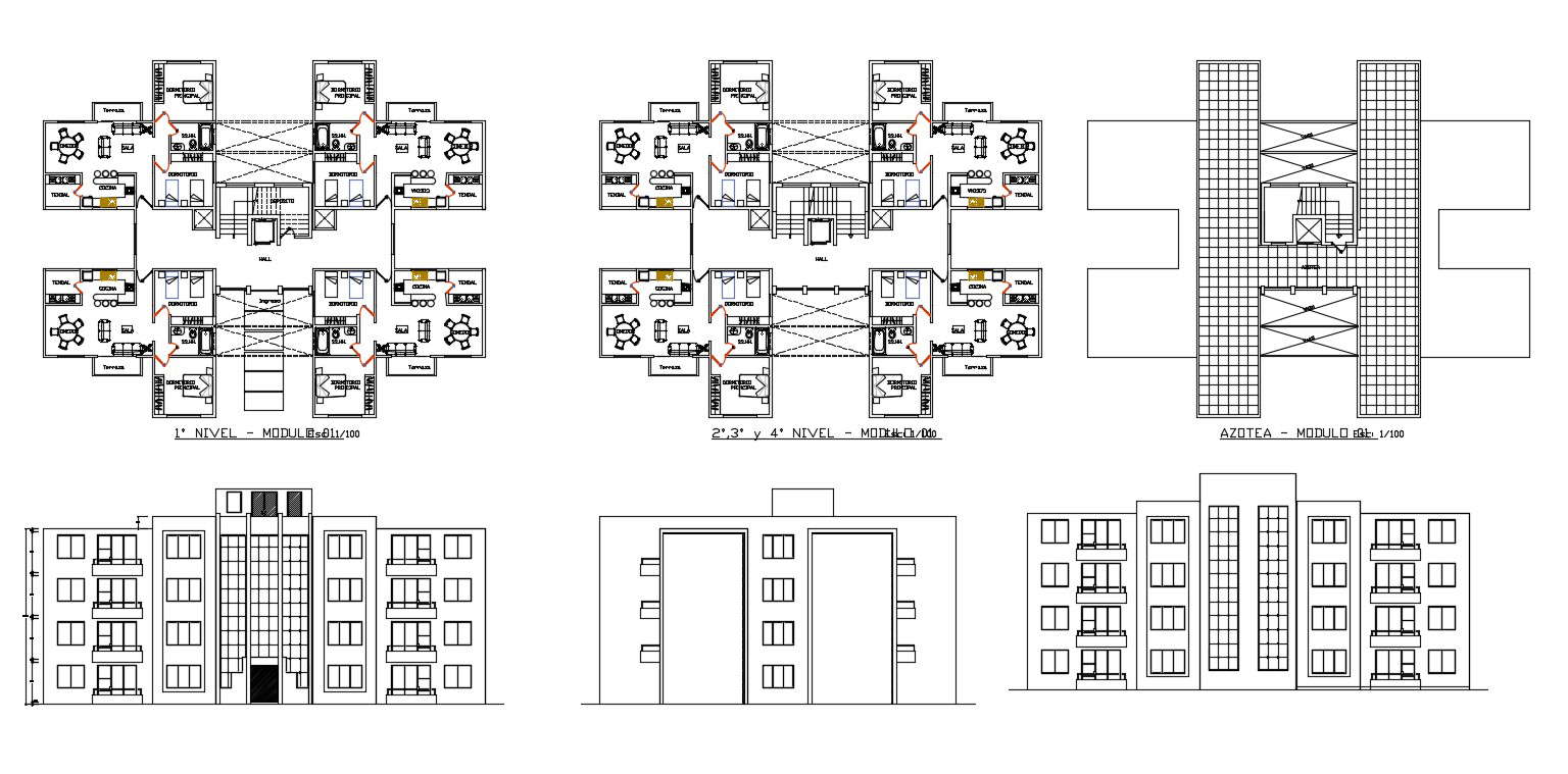 2 BHK  Apartment Plan Elevation AutoCAD Drawing File  