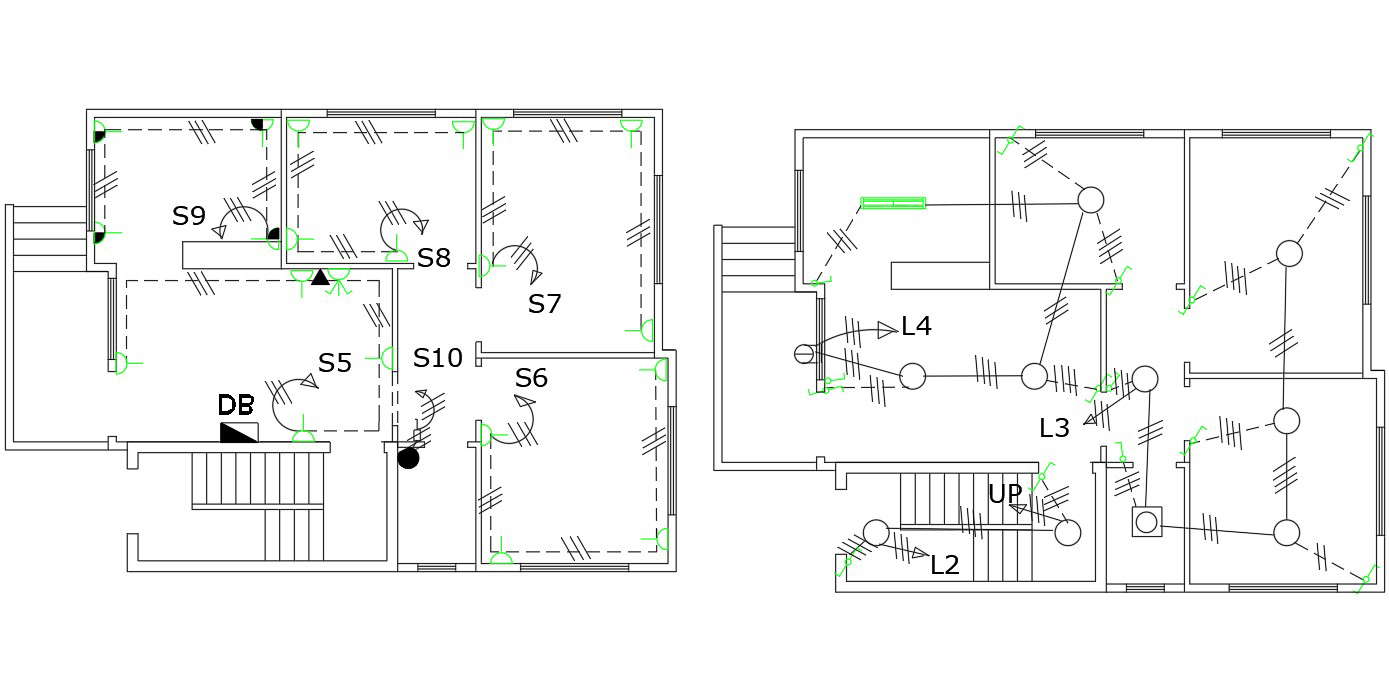 2 BHK House Electrical Plan AutoCAD Drawing