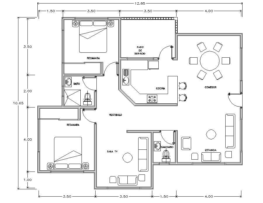 2 BHK House Plan DWG 