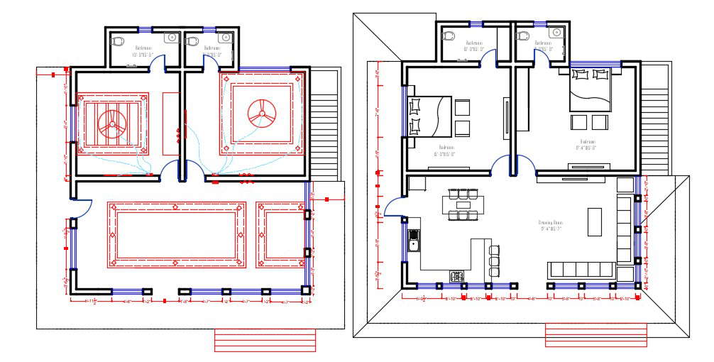 2 BHK Residential House Design Architecture plan