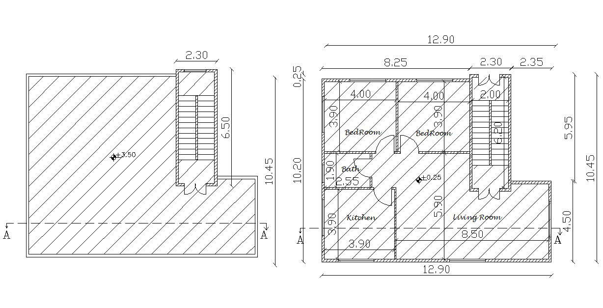 2 Bedroom House Floor With Terrace Plan Drawing