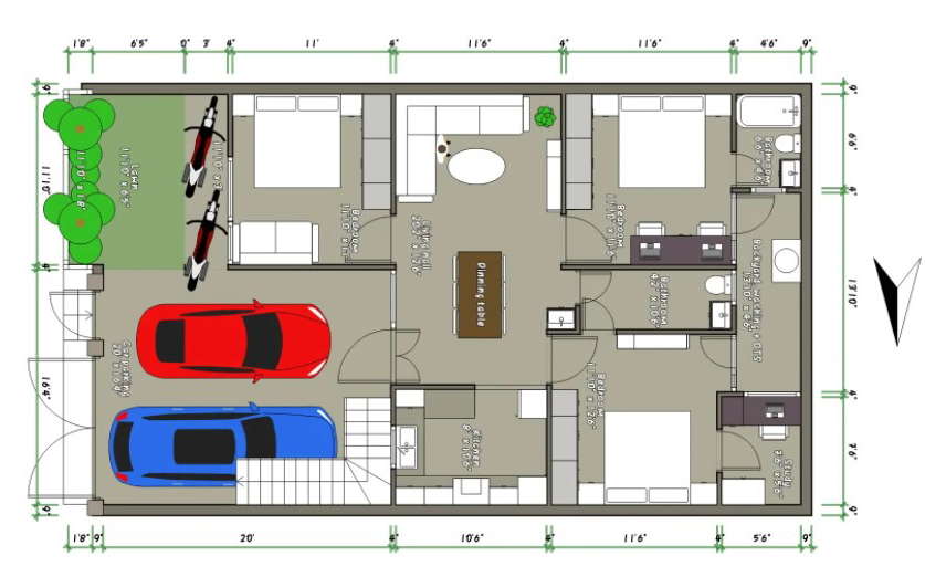 2 Storey House floor plan 30' x 50' plot size