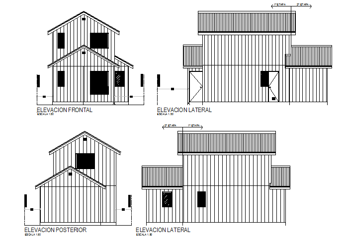 2 floor apartment elevation plan autocad file