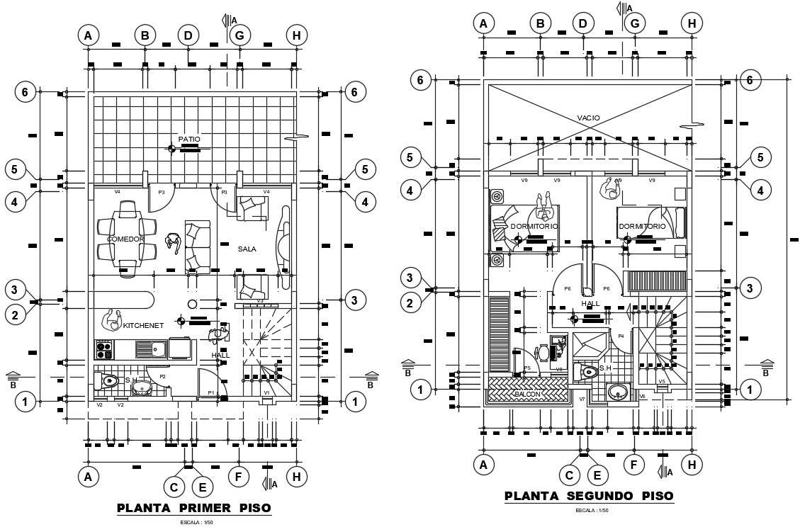 2-floor house plan in autocad