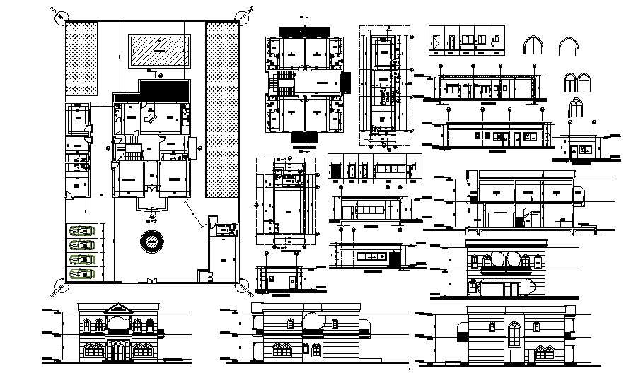 2 storey bungalow with different elevation in dwg file