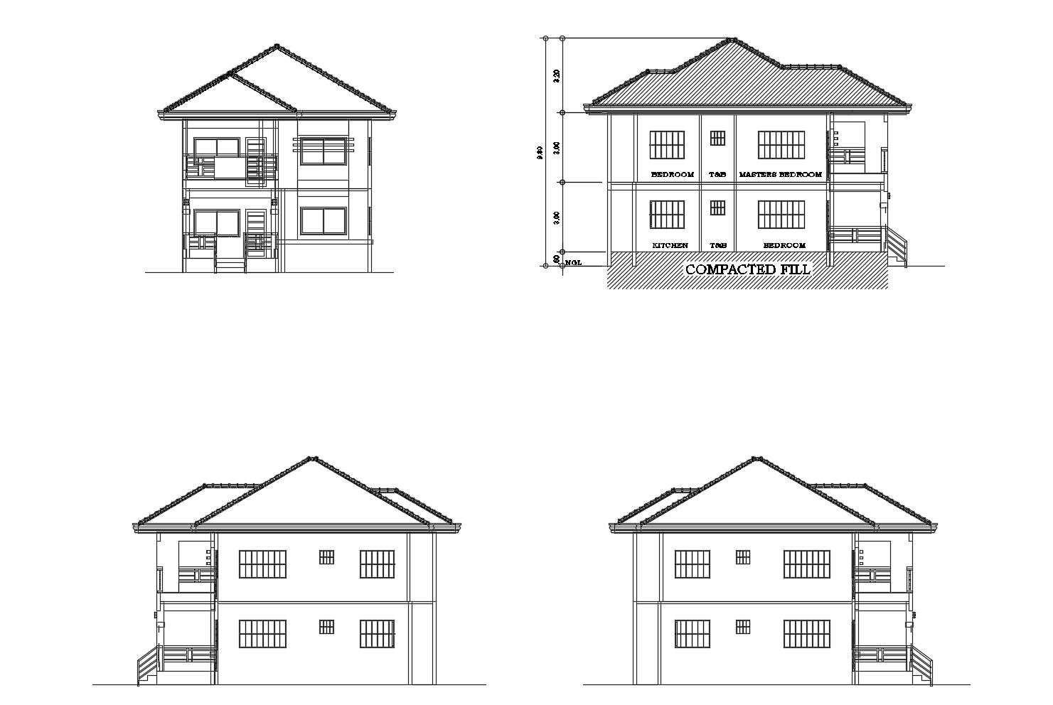 Two storey residential house floor plan  in DWG file
