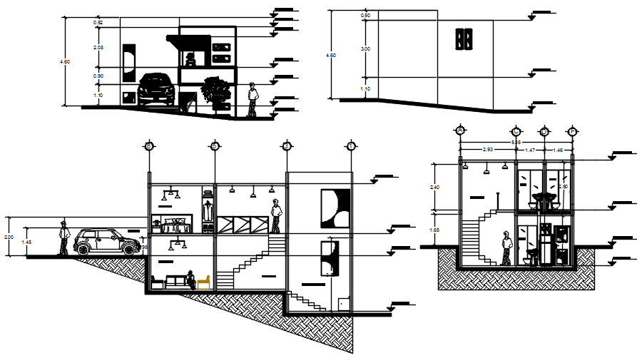 2 storey house with elevation and section in dwg file