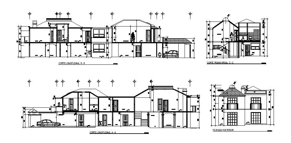 2 storey house with section and elevation in dwg file 