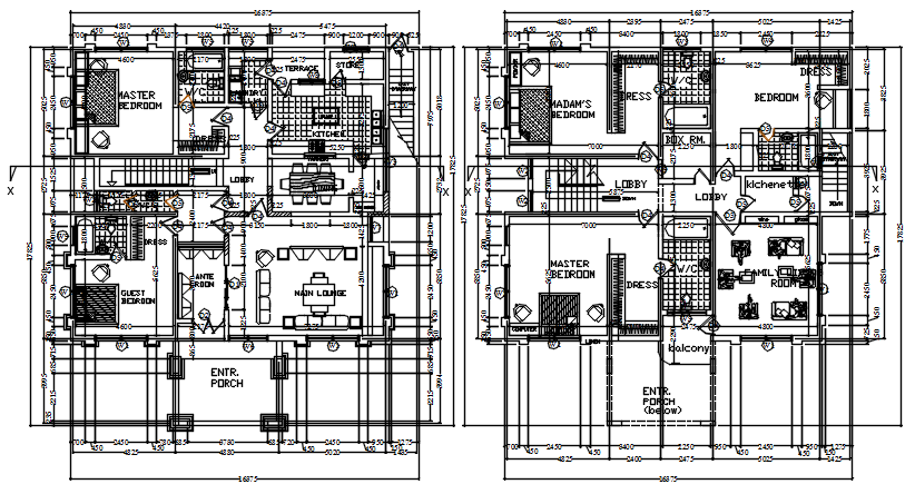 2 storey residential house in dwg fie