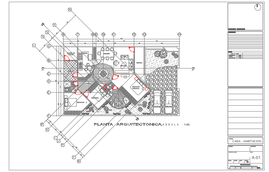 Single Story House Plan of 20x12m Plot in DWG Format