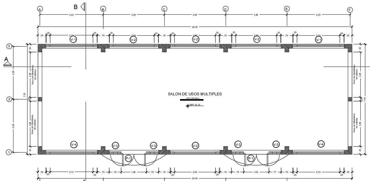 20x7m college multipurpose area plan is given