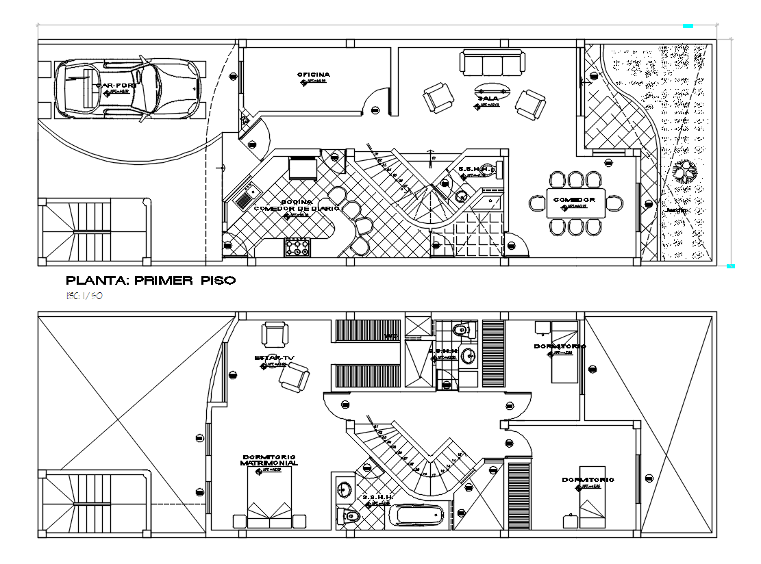21X7 Meter House Ground Floor And First Floor Plan AutoCAD DRawing Download DWG File