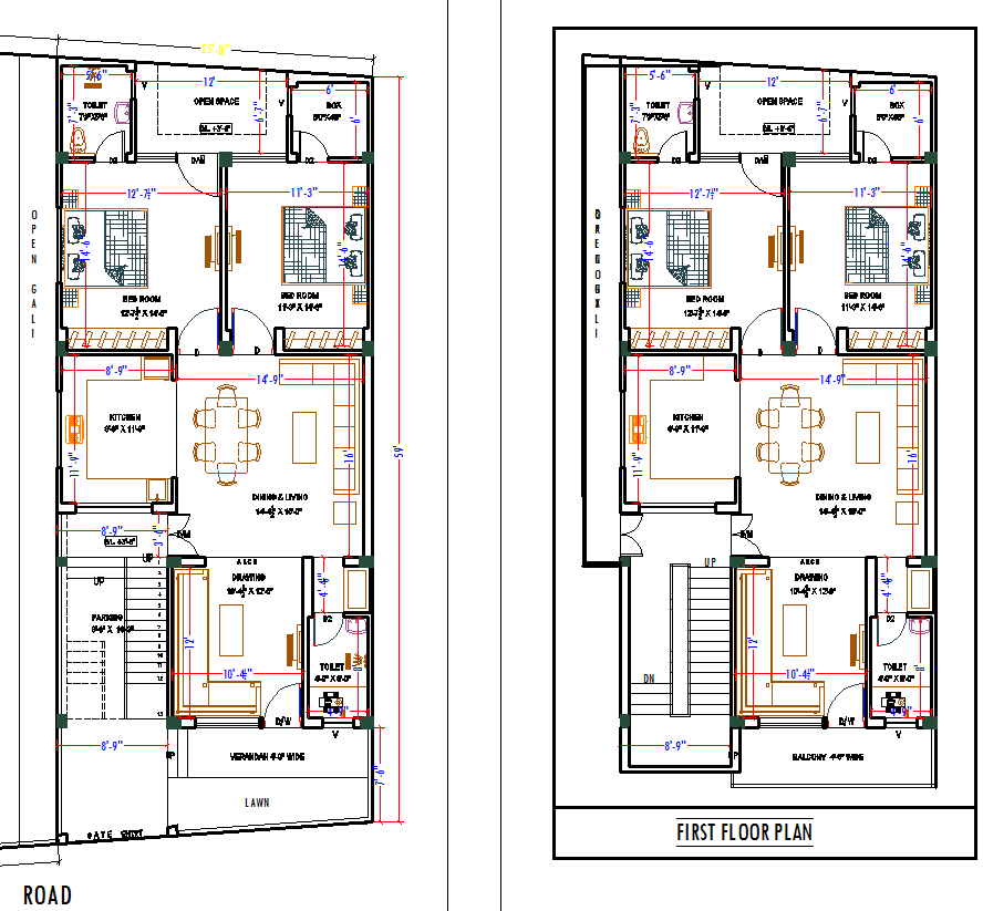 Bungalow design cad drawing is given in this cad file. Download this 2d cad file now.