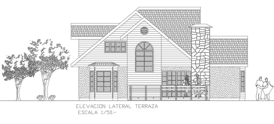23x12m house building left side elevation 2d drawing
