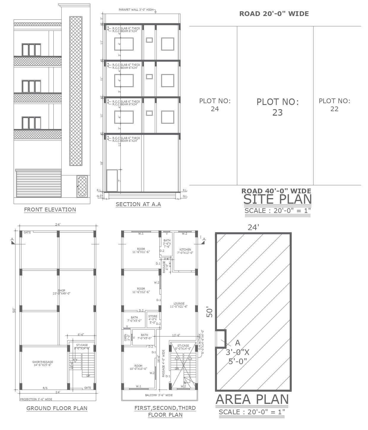 24 feet by 50 feet house plan on scale 40 feet with all details dwg autocad drawing .