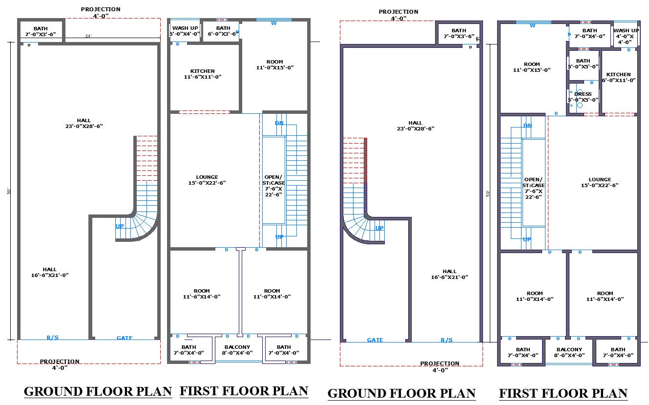24'x50' Residential House Plan with Multiple Layout Options