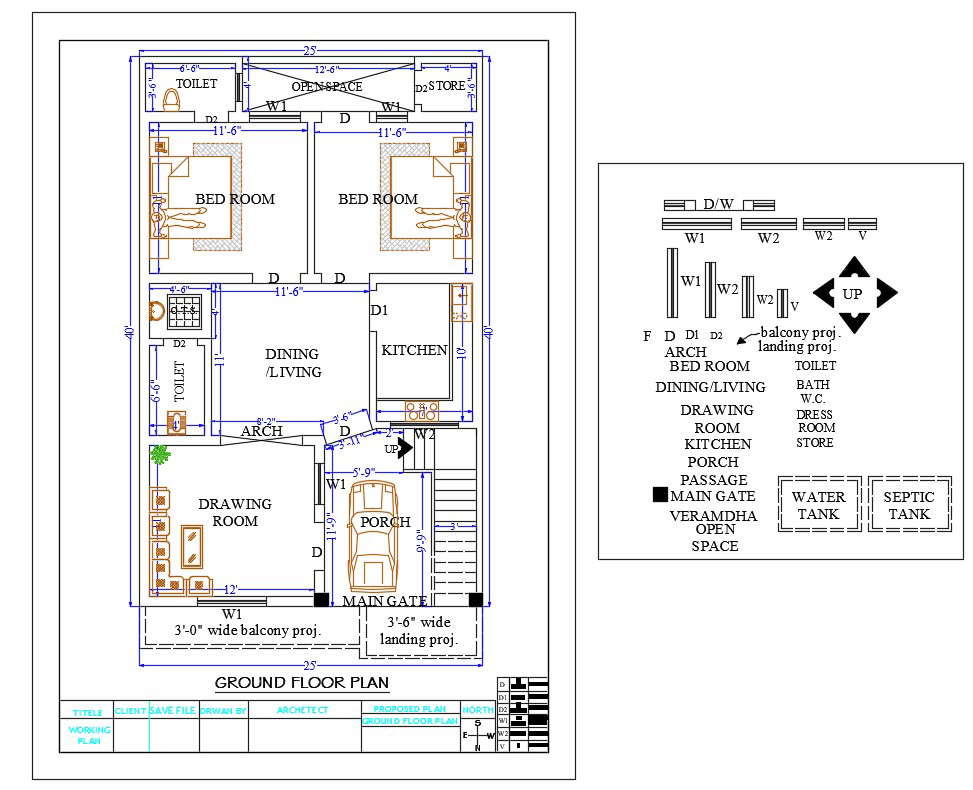 25' X 40' North Facing House Plan AutoCAD File