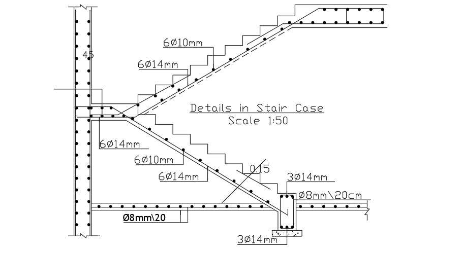 25x10m house plan of the staircase section view