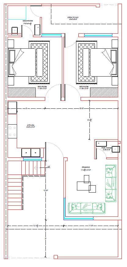 25'x55' House Layout Plan Ground Floor