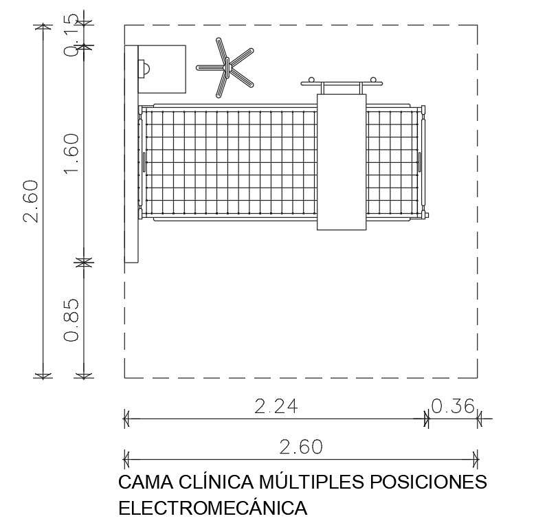 2.60 X 2.60 size of hospital private ward room drawing defined in this CAD file | Download 2d autocad drawing file.