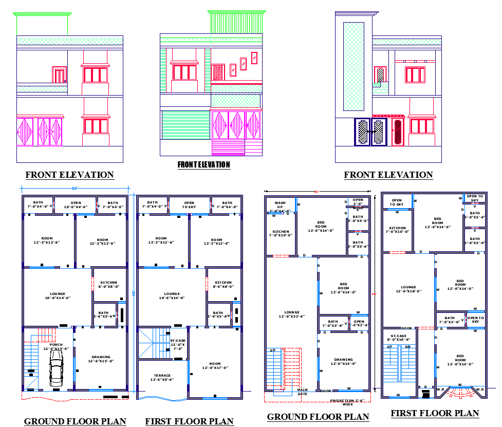 26'x48' Residential House Design with Floor and Elevation