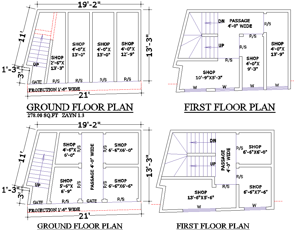  278 Sq Ft Shop Layout Plan DWG with Two Design Options