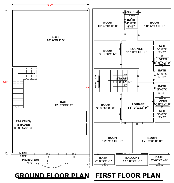 27'x50' Grand Residence House Plan AutoCAD DWG Design