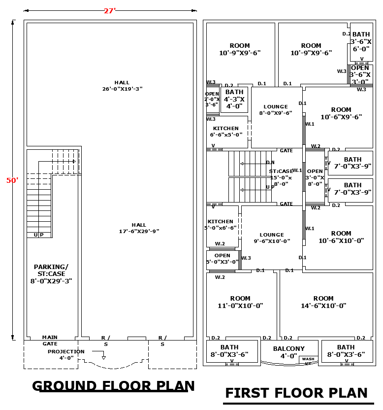 27'x50' Grand Residence House Plan AutoCAD DWG Design