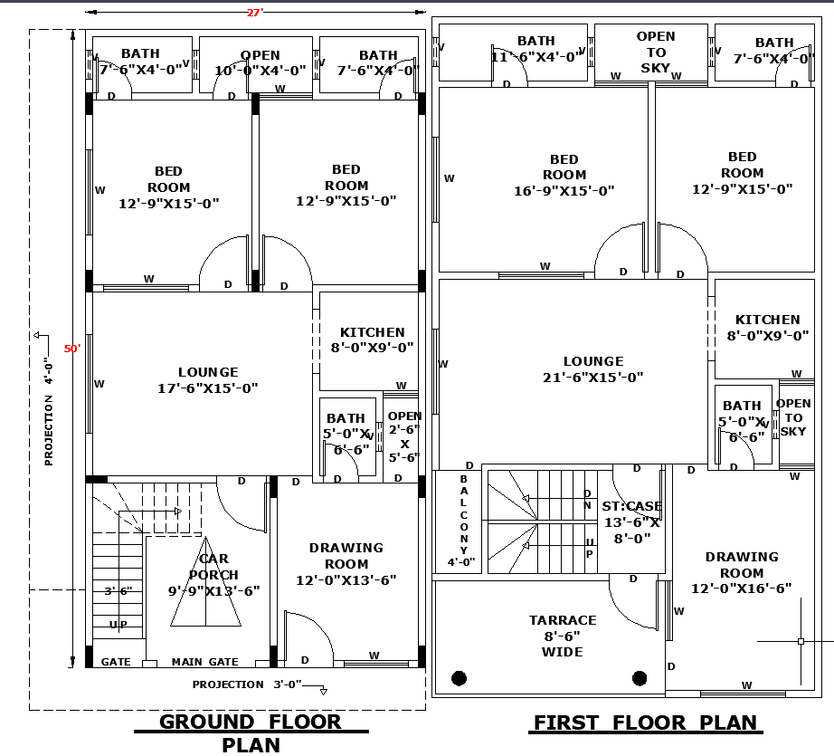 27x50 Home Architectural Layout Plan DWG AutoCAD File