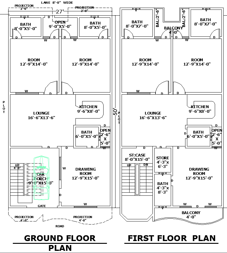 27'x50' Home Architectural Plan with AutoCAD DWG Layout