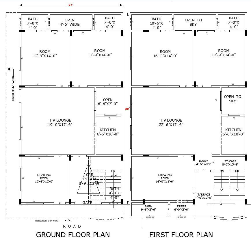 27x50 Home Layout Plan DWG File for Residential Floor Plan