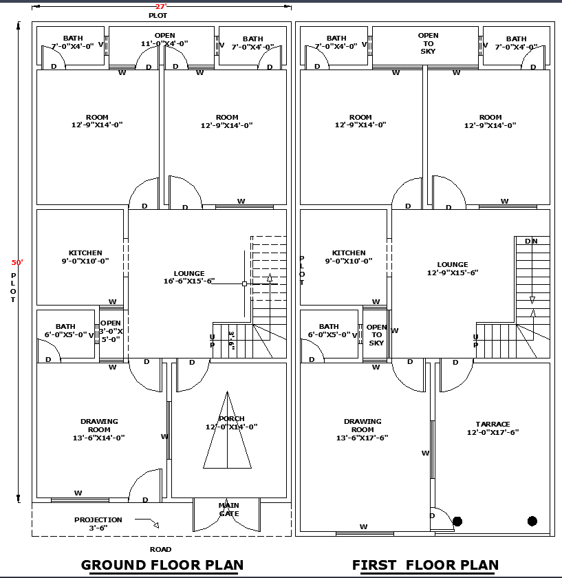 27x50 House Layout DWG File for Residential Space Plan