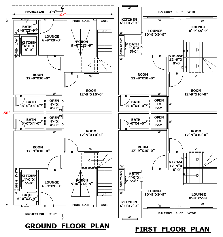 27x50 Home Layout DWG File for Residential Floor Design