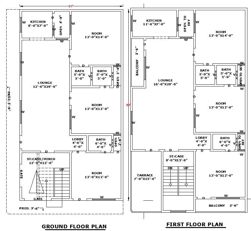 27x50 Home Layout Plan DWG File for Residential Building