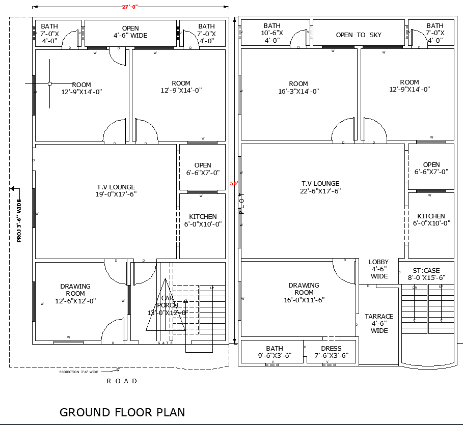 27'x50' Residential House Layout AutoCAD DWG Design