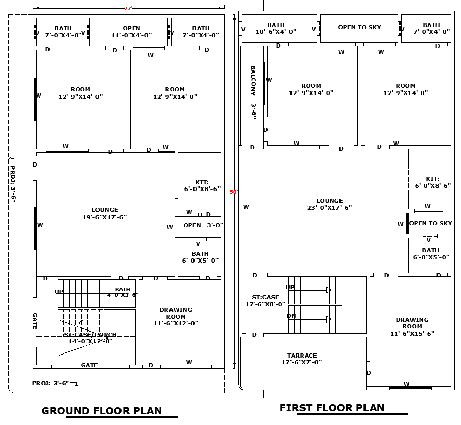 27x50 Single Storey House Plan DWG File for Home Design