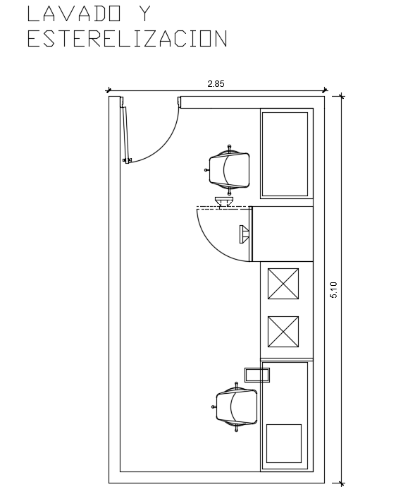 2850x5100mm hospital washing and sterilization area plan